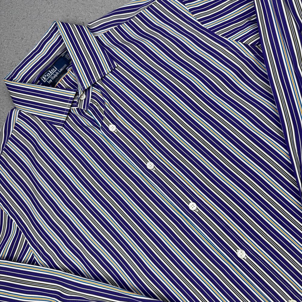 Polo Ralph Lauren Dress Shirt Mens 17 33 Purple Stripe Regent Custom Fit